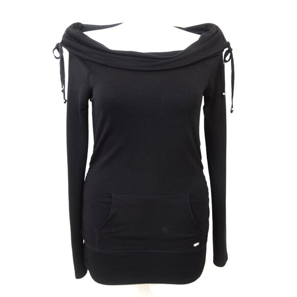 Y2k GUESS Off-the-Shoulder Long-Sleeve Front Pocket Tunic Top Whimsigoth Size M - Picture 1 of 12
